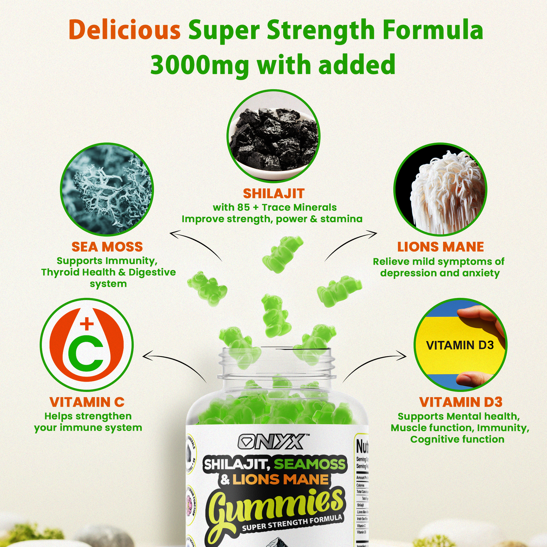 Shilajit, Sea Moss & Lions Mane Gummies