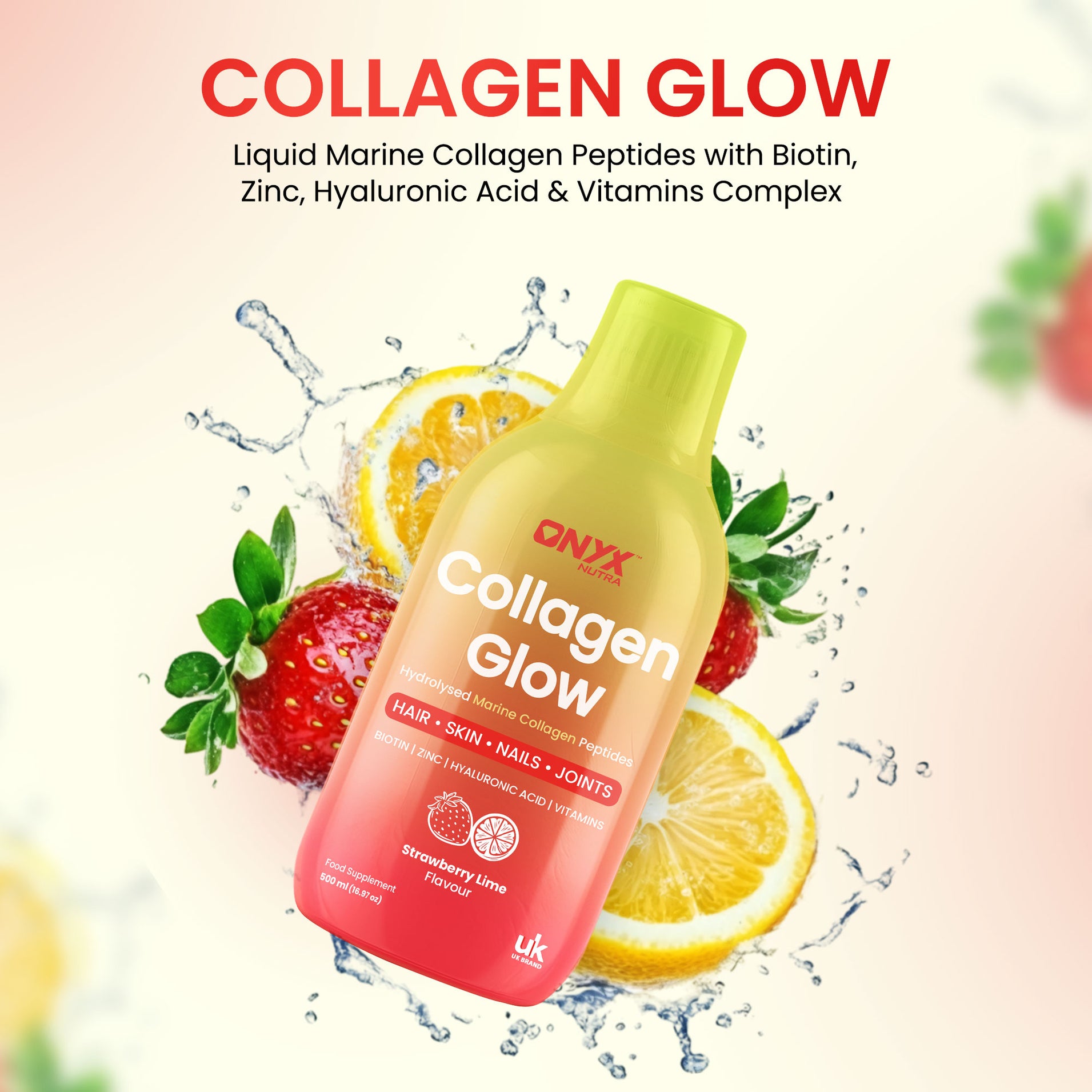Collagen Glow Liquid Peptides Strawberry Lime