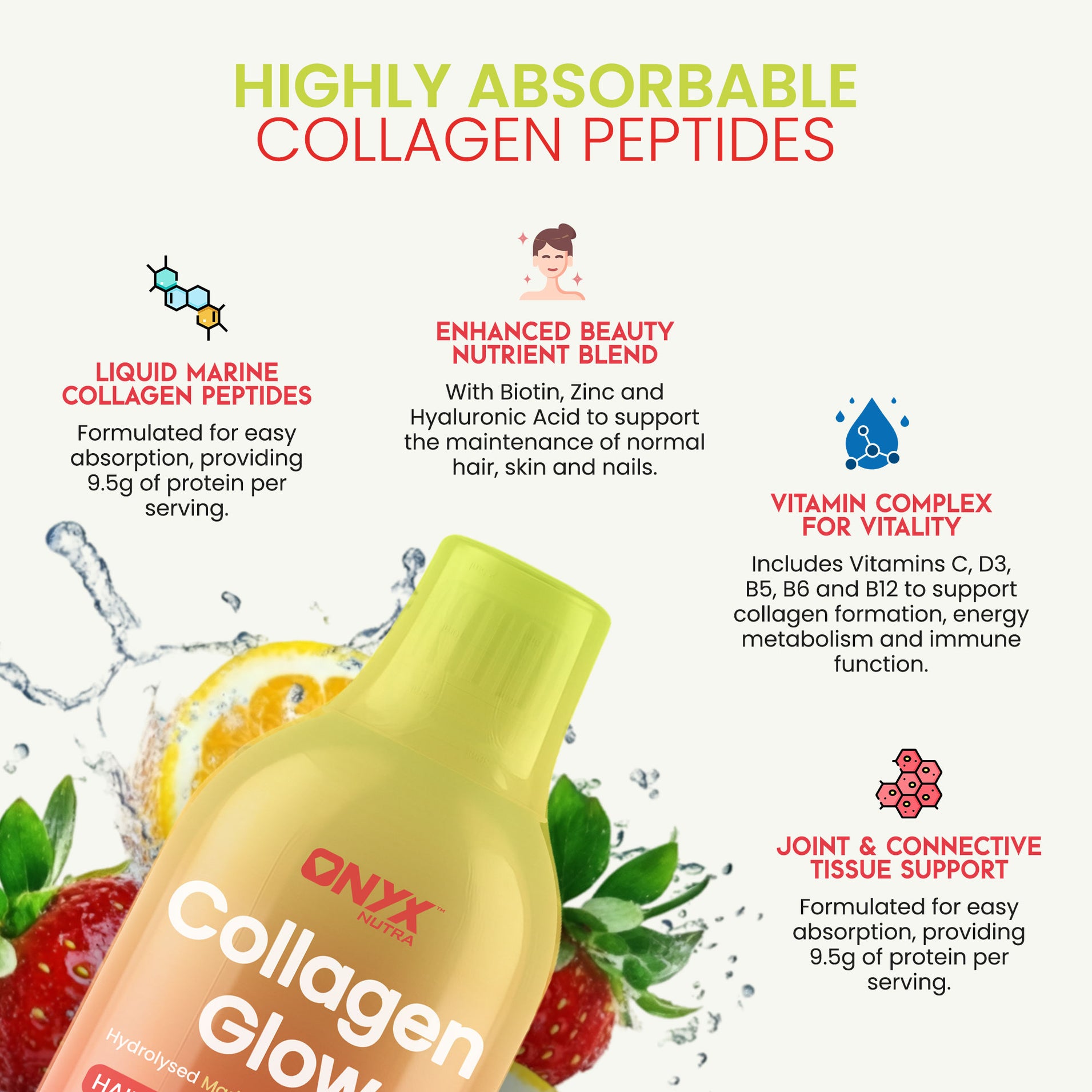 Collagen Glow Liquid Peptides Strawberry Lime