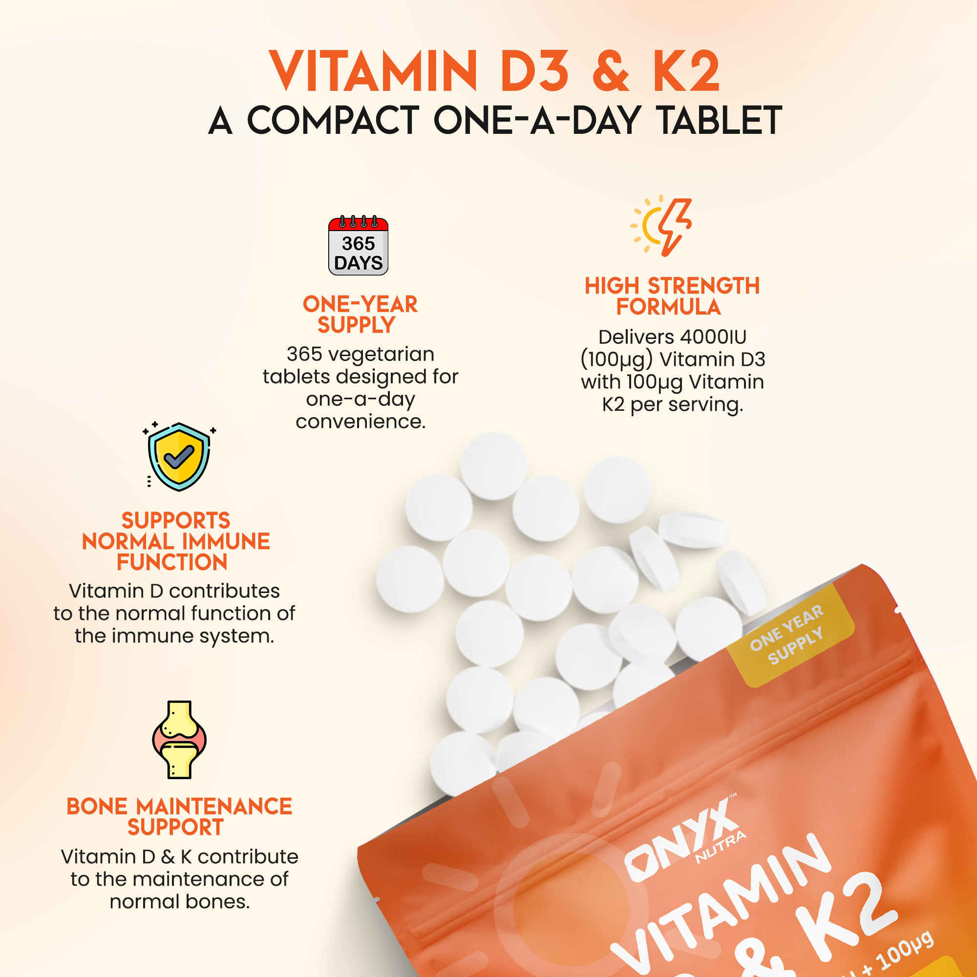 Vitamin D3 + K2 (MK7) Immune Support