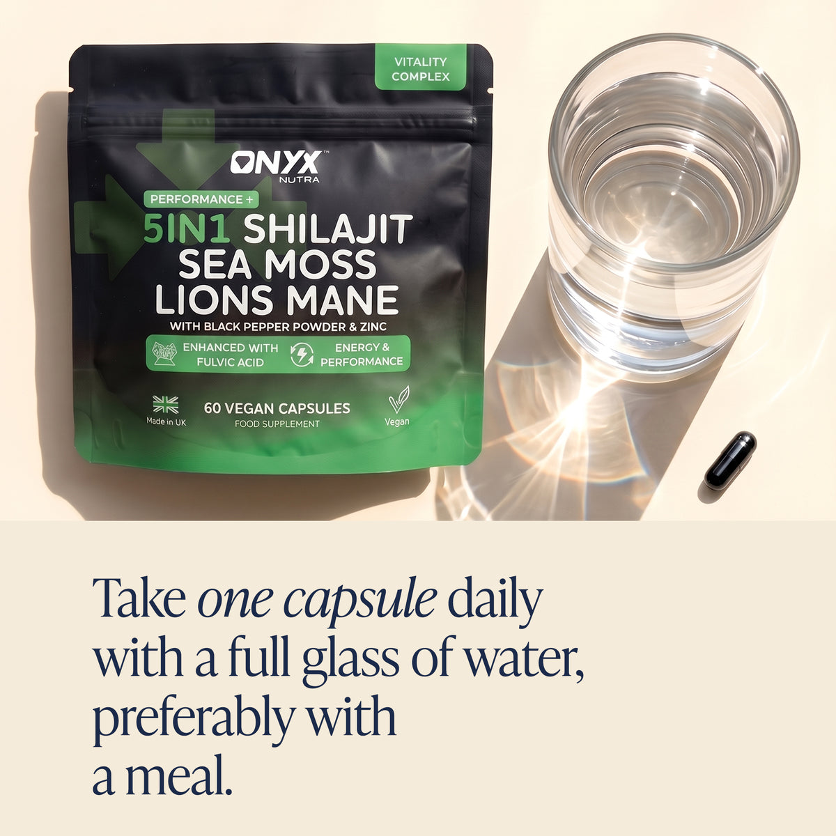 Daily dosage guide for Onyx Nutra 5-in-1 Shilajit capsules