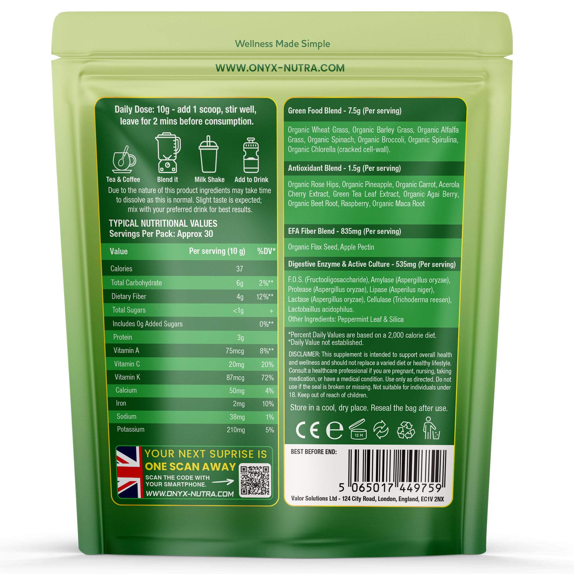 Super Greens Powder - High in Vitamins & Protein Fibre